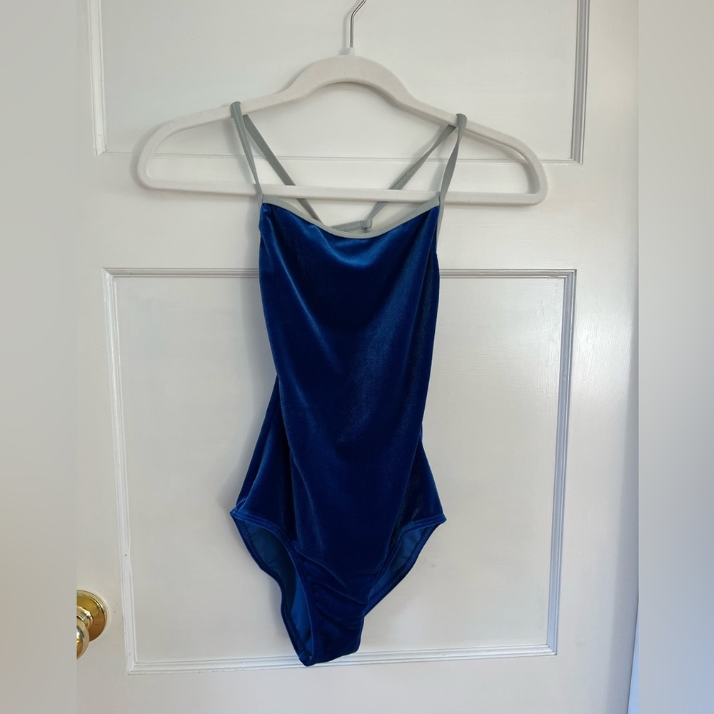 Mariia women’s Alina velvet loop cami leotard. Royal blue size P, NWT